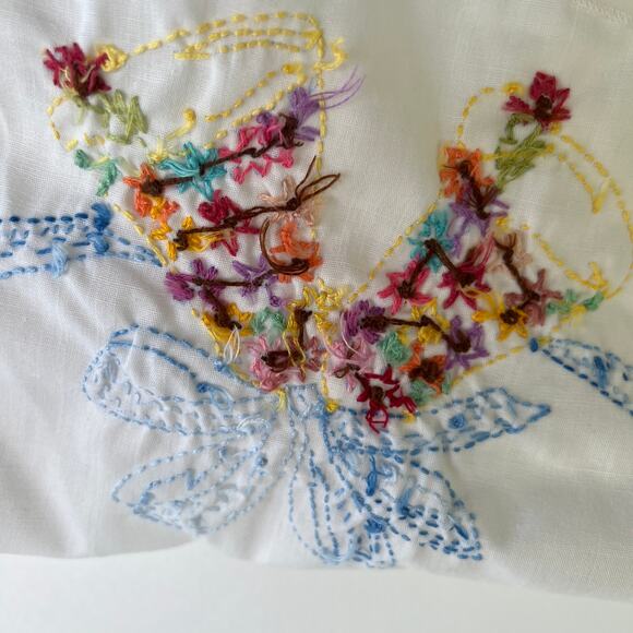Vintage Handmade Embroidered Pillowcase with Wedding Bells and Ribbons - Picture 9 of 11